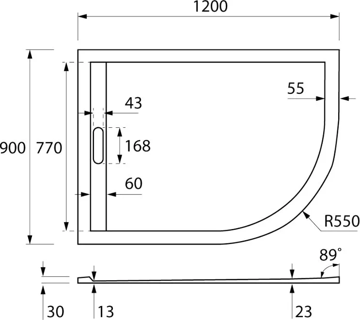 Поддон для душа Cezares Tray TRAY-AS-RH-120/90-550-30-W-L R120х90 L Sancos — официальный сайт