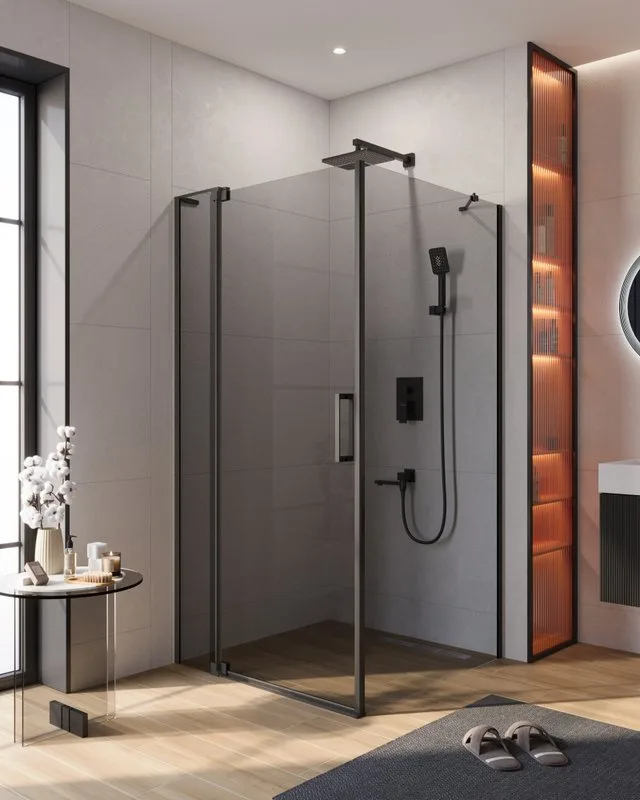 Душевой уголок Cezares Slider AH 1 100-90/100 Grigio Nero профиль черный, стекло серое Sancos — официальный сайт