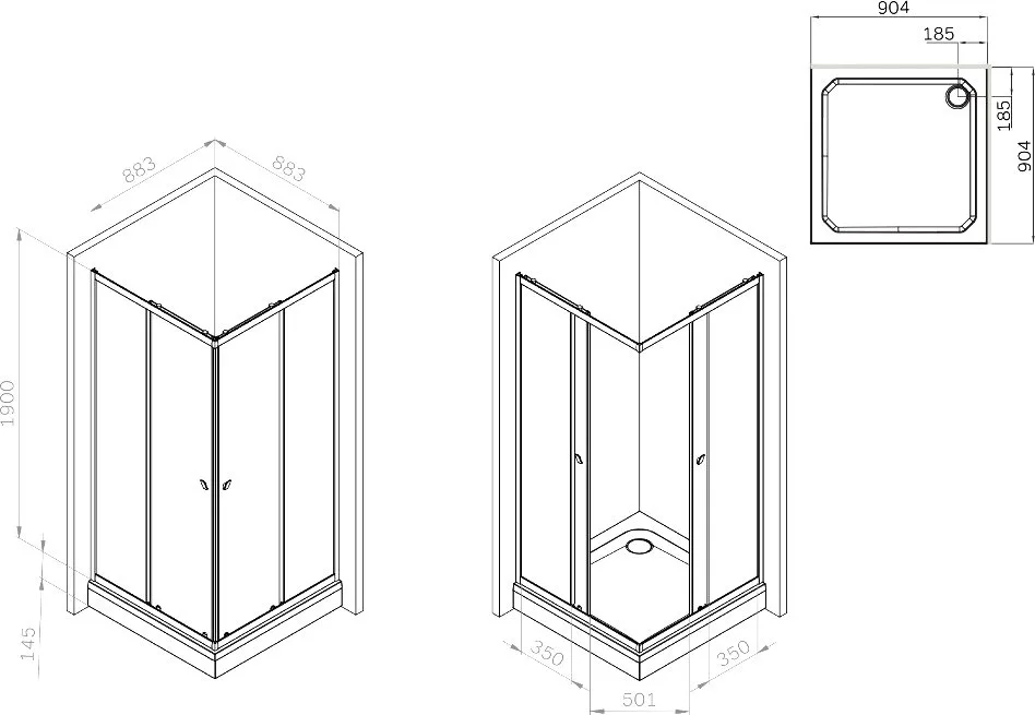 Душевой уголок AM.PM Sunny W87G-403-9090-MT 90x90 см, серебро Sancos — официальный сайт