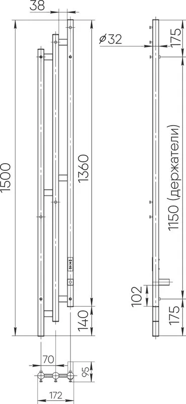 Полотенцесушитель электрический Indigo Sky LSKE150-17Rt серебристый Sancos — официальный сайт