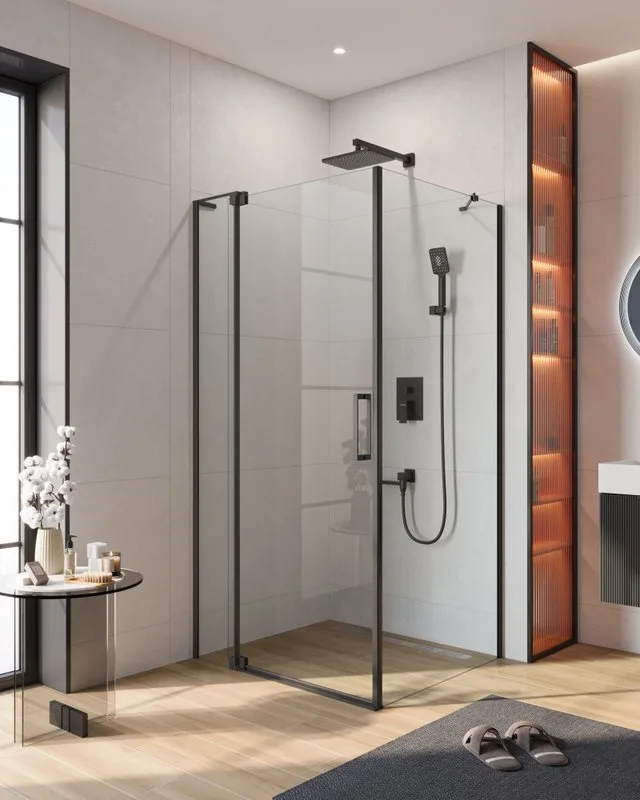 Душевой уголок Cezares Slider AH 1 100-100/110 C Nero профиль черный, стекло прозрачное Sancos — официальный сайт