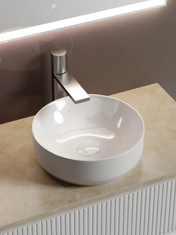 Тумба с раковиной Sancos Snob T 80 см, bianco, столешница бежевая, раковина CN6005 Sancos — официальный сайт