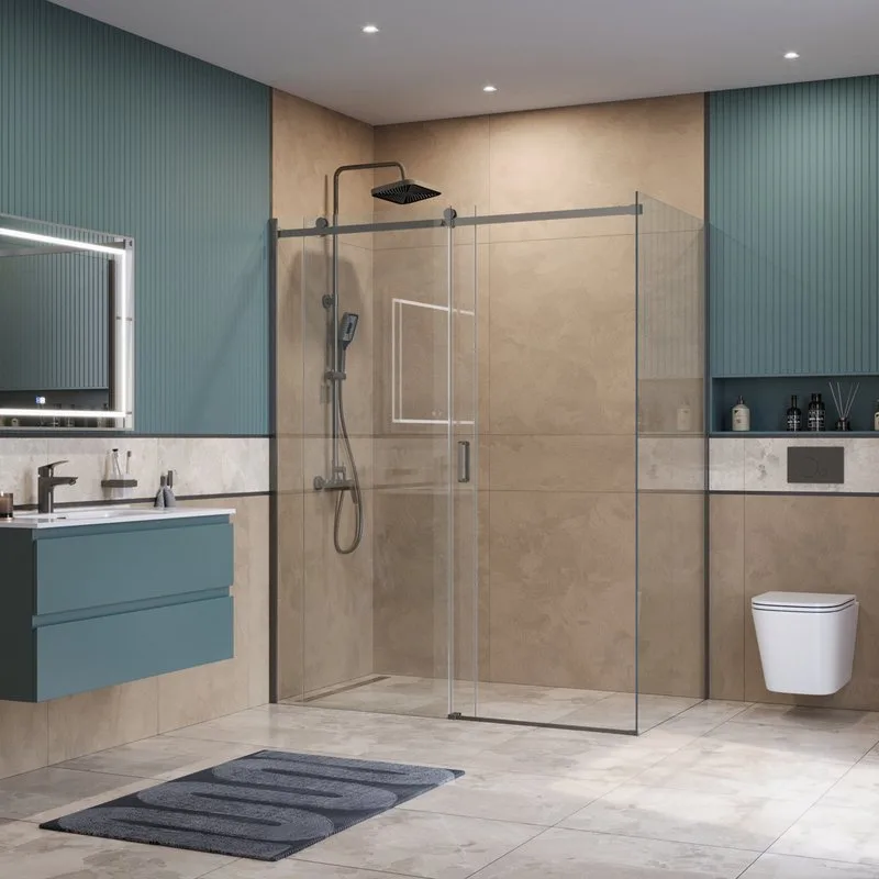 Душевой уголок BelBagno Soft Close-2 AH-1-160/80-C-GM профиль оружейная сталь Sancos — официальный сайт