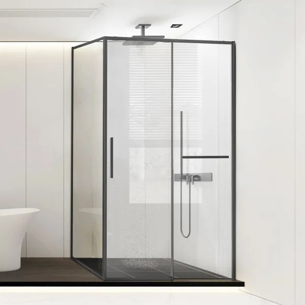 Душевой уголок Vincea Slim Soft VSR-1SS9011CLGM 110x90, профиль вороненая сталь, стекло прозрачное Sancos — Оригинал