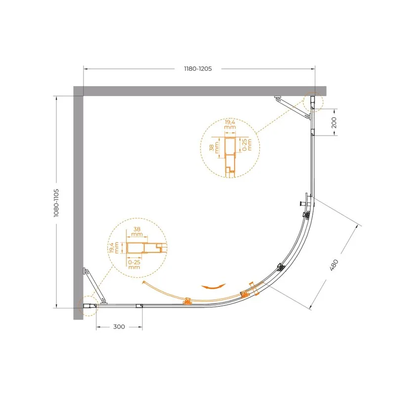 Душевой уголок Cezares Molveno RH 11 120+110 C GM IV 120х110 см, профиль оружейная сталь, стекло про Sancos — официальный сайт