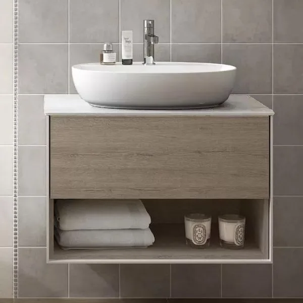 Тумба под раковину без столешницы KERAMA MARAZZI Plaza Modern 80 подвесная, с ящиком и полкой, дуб о Sancos — Оригинал