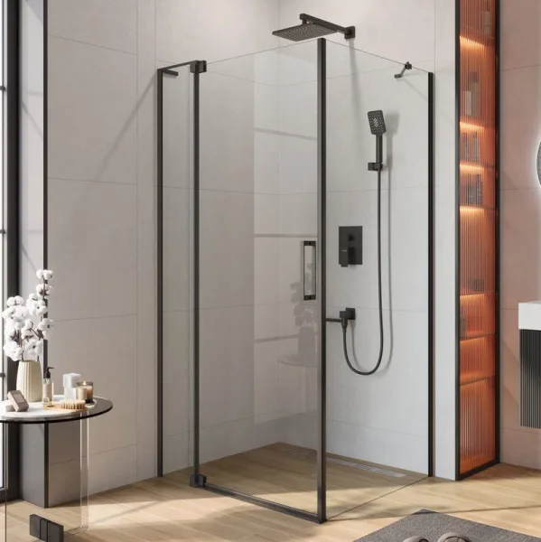 Душевой уголок Cezares Slider AH 1 100-100/110 C Nero профиль черный, стекло прозрачное Sancos — Оригинал