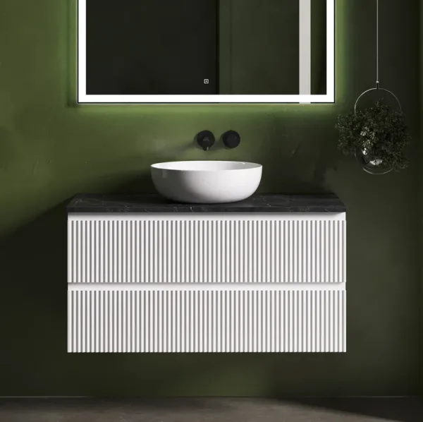Тумба с раковиной Sancos Snob R 100 см, bianco, столешница черный мрамор, раковина CN5024 Sancos — Оригинал