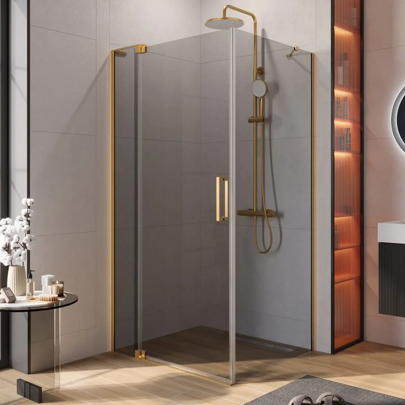 Душевой уголок Cezares Slider AH 1 100-90/100 GRIGIO BORO профиль брашированное золото, стекло серое Sancos — официальный сайт