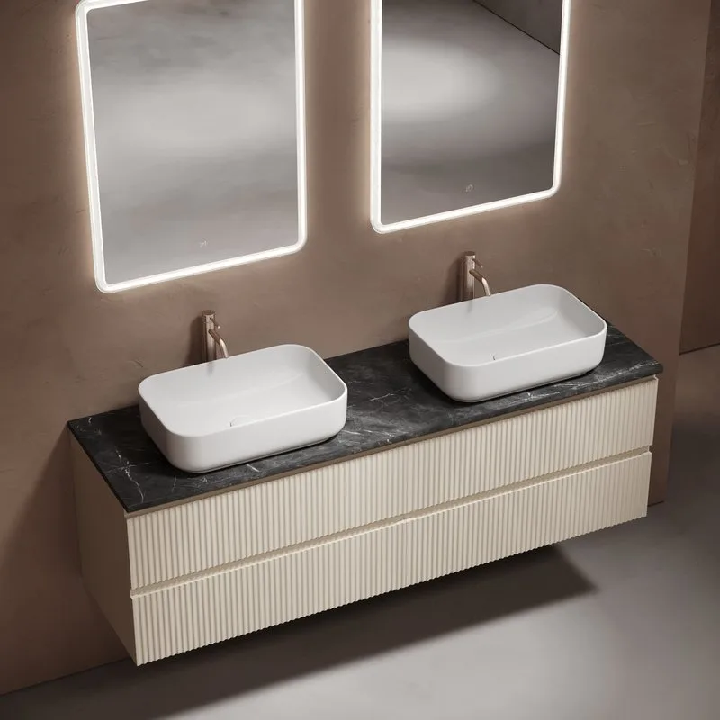 Тумба с раковиной Sancos Snob R 160 beige soft, столешница черный мрамор TT160A1X, раковина CN5043 Sancos — официальный сайт