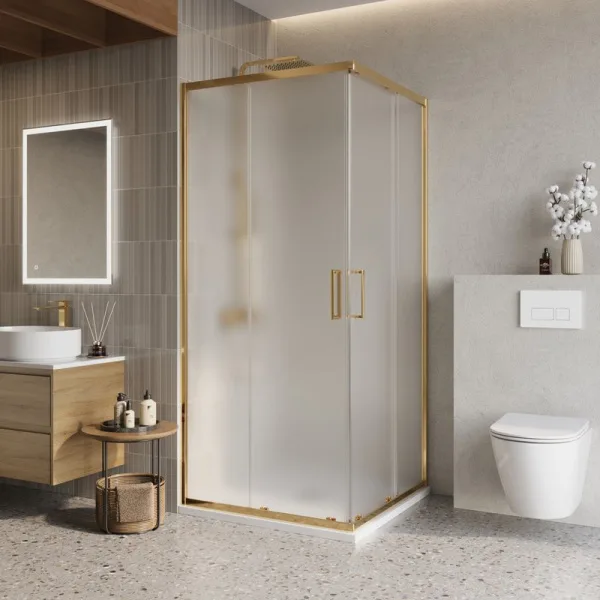 Душевой уголок BelBagno Luce LUCE-A-2-90-P-ORO 90х90 см, профиль золото, стекло рифленое Sancos — Оригинал
