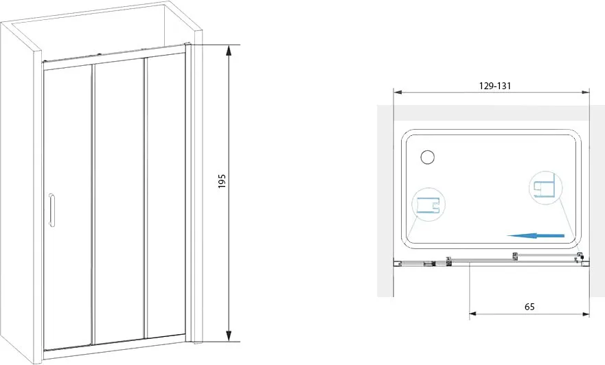 Душевой уголок RGW Passage PA-13+80 см (129-131)x80x195 профиль хром, стекло прозрачное Sancos — официальный сайт
