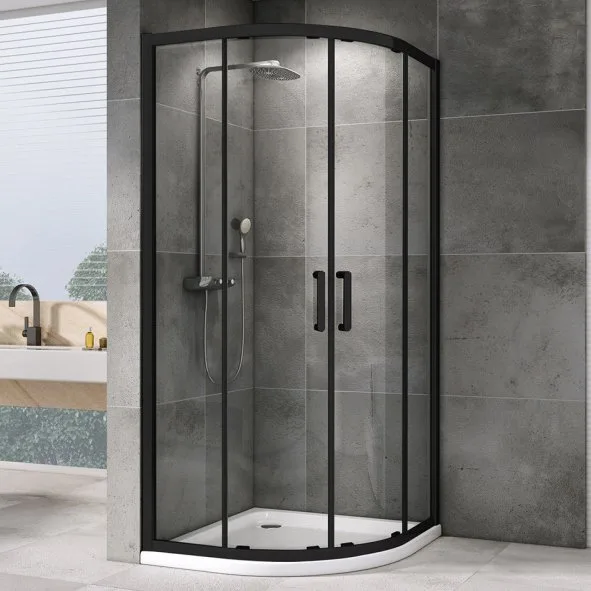Душевой уголок Abber Schwarzer Diamant AG01080B 80x80, профиль черный, стекло прозрачное Sancos — Оригинал