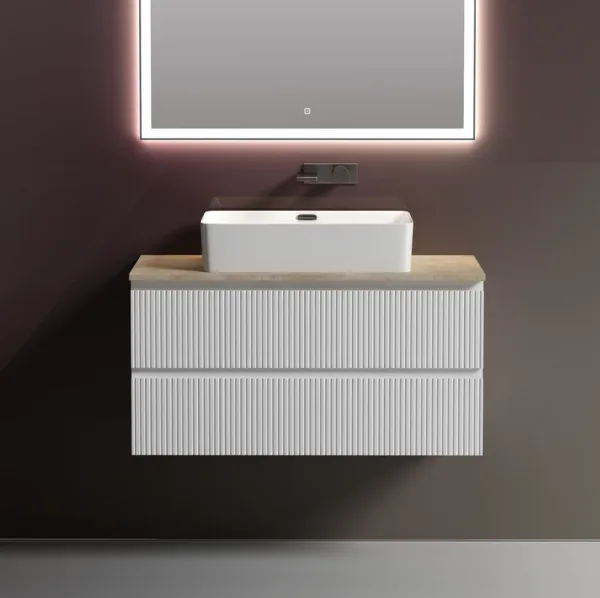 Тумба с раковиной Sancos Snob T 100 см, bianco, столешница бежевая, раковина CN5025 Sancos — Оригинал