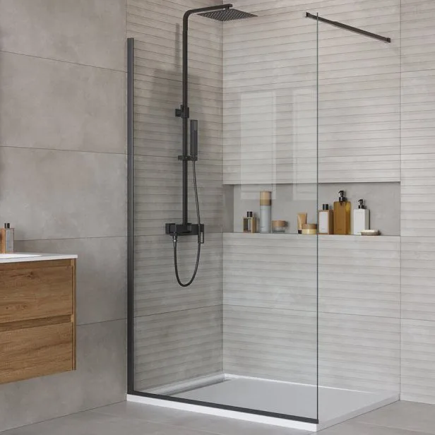 Душевая перегородка BelBagno Kraft 110 см, профиль матовый черный, стекло прозрачное Sancos — официальный сайт