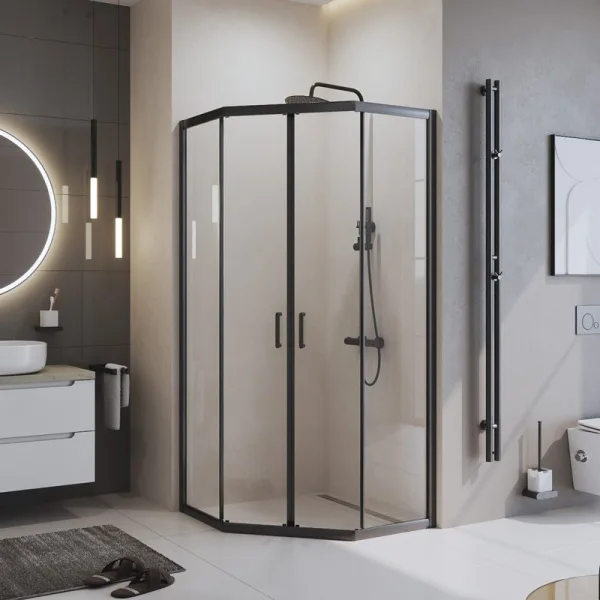 Душевой уголок BelBagno Uno 195 P 2 90 C Nero профиль черный, стекло прозрачное Sancos — Оригинал