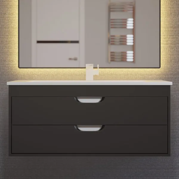 Тумба под раковину без столешницы Uperwood Modul 100 подвесная, 2 ящика, матовая черная Sancos — Оригинал