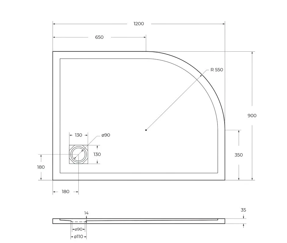 Поддон для душа BelBagno Uno TRAY-MR-UNO-RH-120/90-550-35-W-R-NO 120х90, белый, с сифоном Sancos — официальный сайт