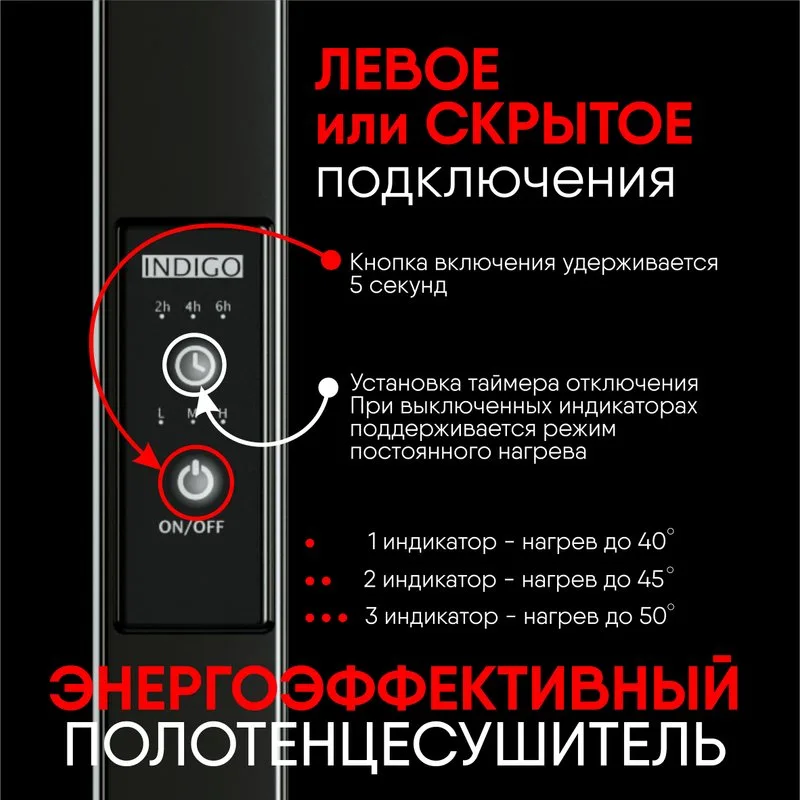 Полотенцесушитель электрический Indigo Nix DGN20-50BRLt 20х50, черный муар Sancos — официальный сайт
