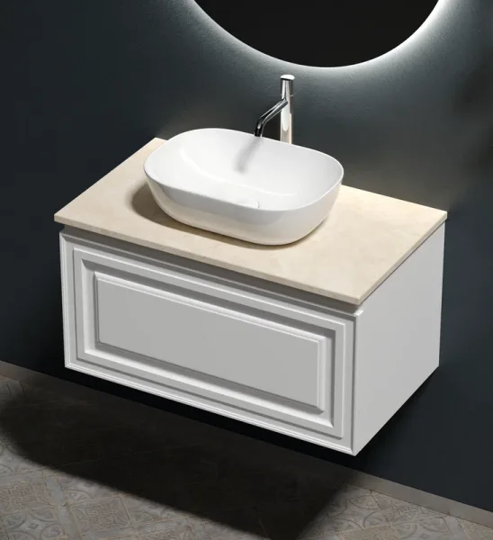 Тумба с раковиной Sancos Very 80 см, bianco, столешница бежевая, раковина CN6009 Sancos — Оригинал