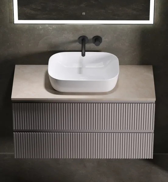 Тумба с раковиной Sancos Snob R 100 см, doha soft, столешница бежевая, раковина CN6008 Sancos — Оригинал