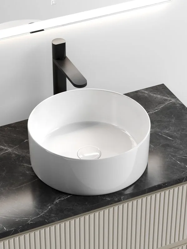 Тумба с раковиной Sancos Snob T 80 см, beige soft, столешница черный мрамор, раковина CN6032 Sancos — официальный сайт