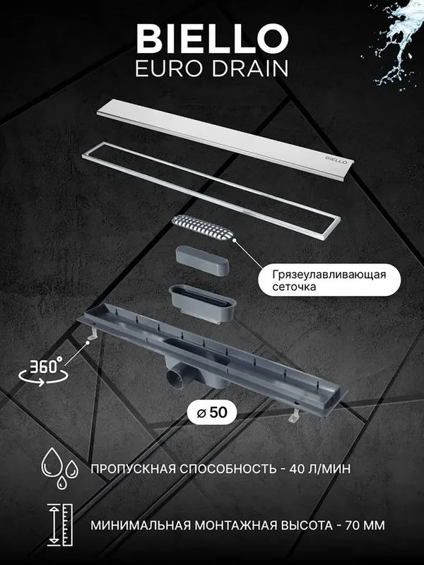 Душевой трап (лоток) под плитку BIELLO 550 с комбинированным затвором (сухим затвором и гидрозатворо Sancos — официальный сайт