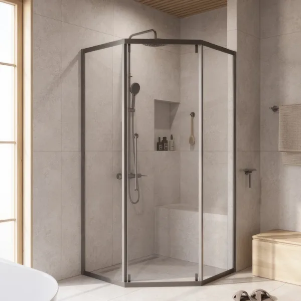Душевой уголок Cezares Relax RELAX-304-P-1-100-C-GM 100x100, профиль оружейная сталь Sancos — Оригинал