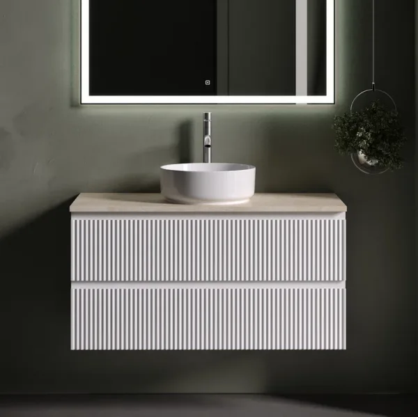 Тумба с раковиной Sancos Snob R 100 см, bianco, столешница бежевая, раковина CN5001 Sancos — Оригинал