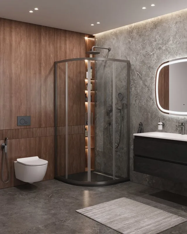 Душевой уголок Cezares Molveno R 2 90 C GM IV 90х90 см, профиль оружейная сталь, стекло прозрачное Sancos — официальный сайт