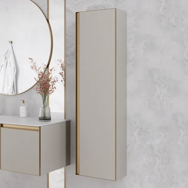 Шкаф-пенал для ванной Armadi Art Quatro cashmere, профиль matt gold Sancos — Оригинал