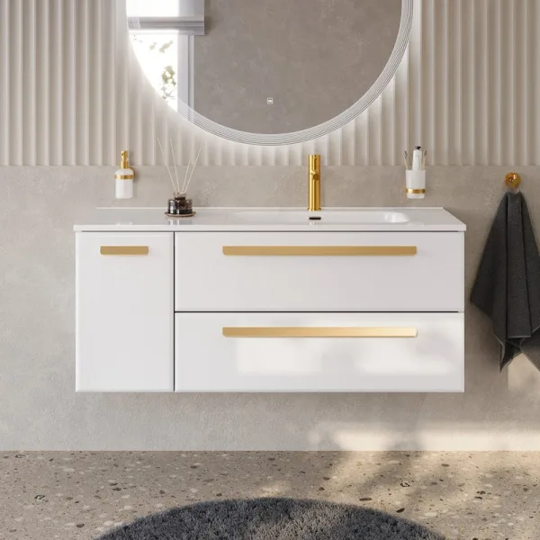 Тумба под раковину без столешницы Cezares Eco Cer-N 120 R 2 ящика, 1 дверца, bianco lucido, ручки са Sancos — Оригинал