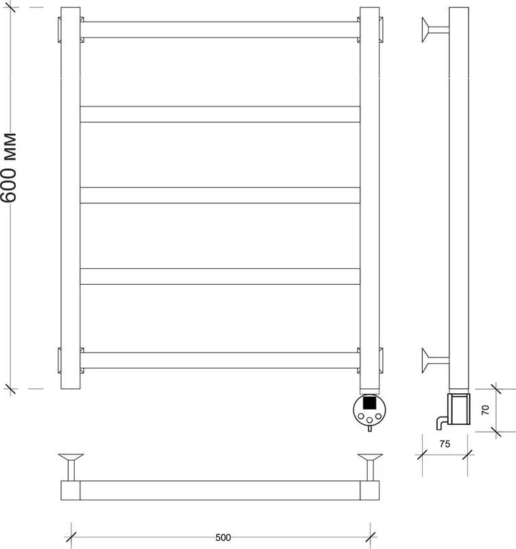 Полотенцесушитель электрический Secado Корсико 1 R 60х50, хром Sancos — официальный сайт