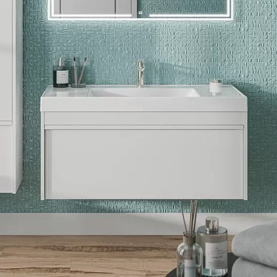 Тумба под раковину без столешницы KERAMA MARAZZI Modula 100 подвесная, глянцевая белая Sancos — Оригинал
