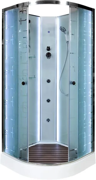 Душевая кабина DTO EM1590N 90х90, LED с гидромассажем, профиль хром, стекло матовое с узором Sancos — Оригинал
