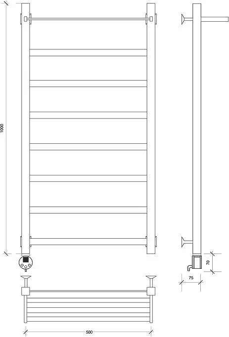 Полотенцесушитель электрический Secado Корсико 1 СП , 100x50 ТЭН квадратный, черный матовый, L Sancos — официальный сайт