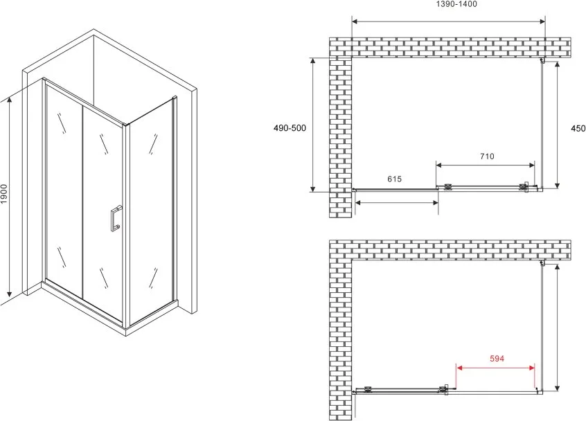Душевой уголок Abber Schwarzer Diamant AG30140B5-S50B5 140x50, профиль черный, стекло прозрачное Sancos — официальный сайт