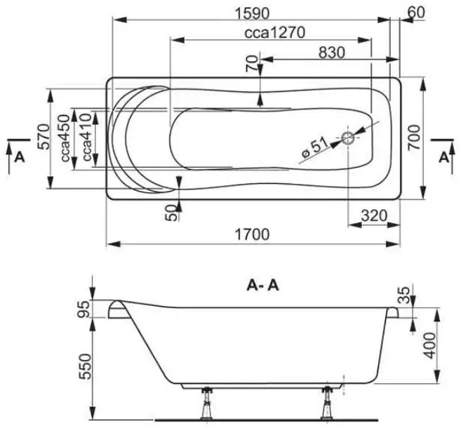 Акриловая ванна Vagnerplast Penelope VPBA177PEN2E-04 без опоры 170x70 см, пристенная, ультрабелая Sancos — официальный сайт