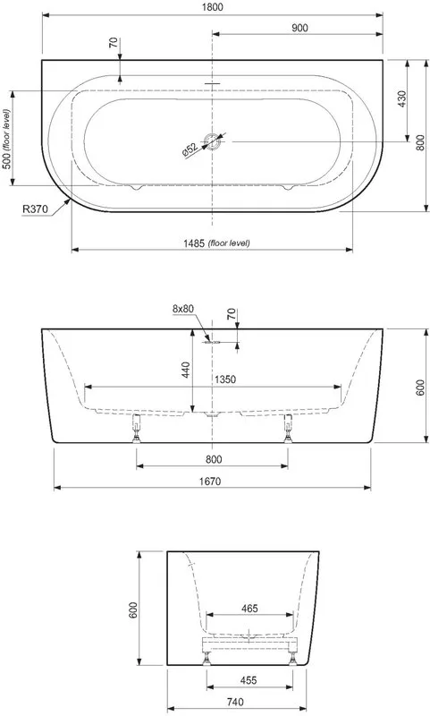 Акриловая ванна Cezares Metauro METAURO-INT-Wall-180-80-60-G-W-MATT 180x80 см, пристенная, серая мат Sancos — официальный сайт
