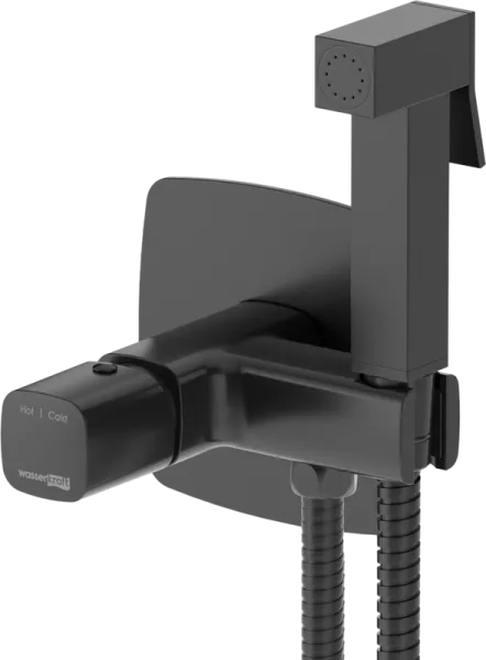 Гигиенический душ Wasserkraft Nuthe 9138 со смесителем, С ВНУТРЕННЕЙ ЧАСТЬЮ, черный soft-touch Sancos — Оригинал