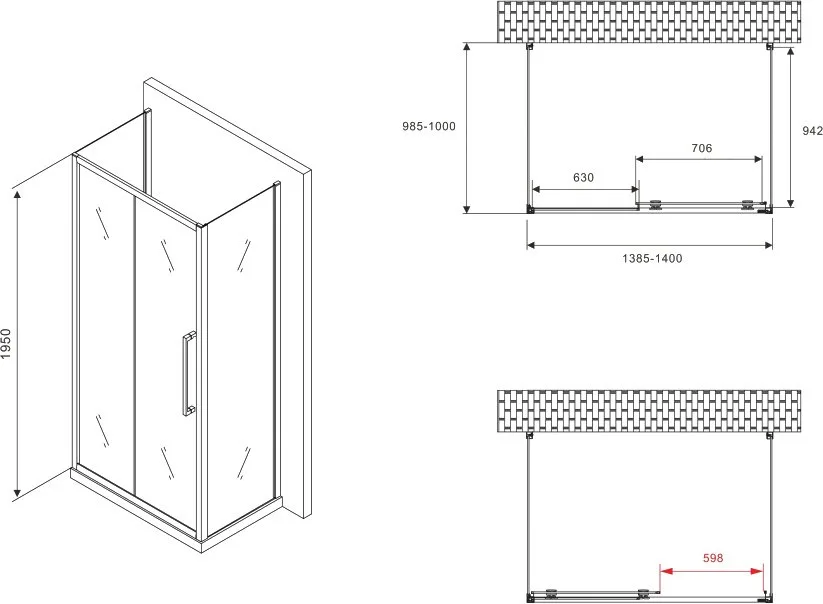 Душевой уголок Abber Schwarzer Diamant AG30140BH-S100B-S100B 140х100, профиль черный, стекло прозрач Sancos — официальный сайт