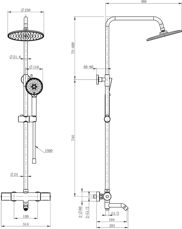Душевая стойка Wonzon & Woghand INN 2 WW-A3006-T1-CR, хром Sancos — официальный сайт