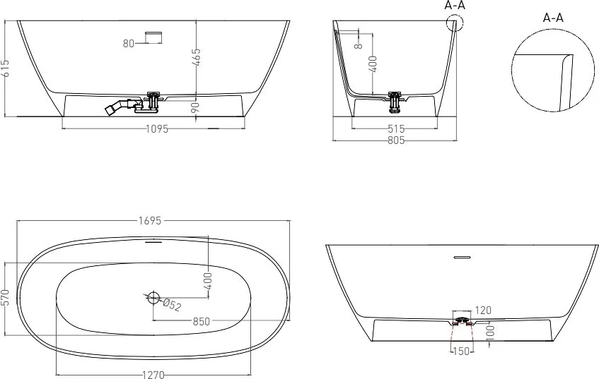 Ванна из искусственного камня Salini Sofia S-Stone 170x80 см, отдельностоящая, матовая белая, овальн Sancos — официальный сайт