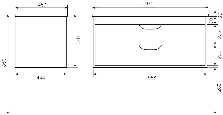 Тумба под раковину без столешницы Uperwood Modul 100 подвесная, 2 ящика, матовая черная Sancos — официальный сайт