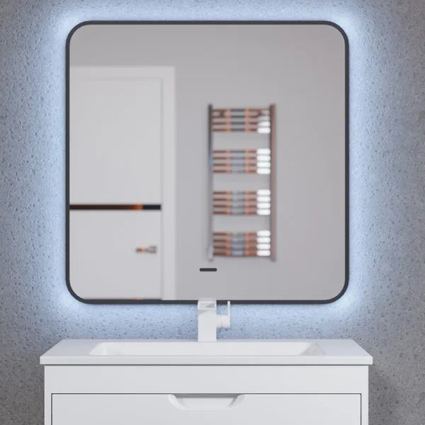 Зеркало Uperwood Modul 80х80 с подсветкой, с подогревом, холодная подсветка, черное Sancos — Оригинал