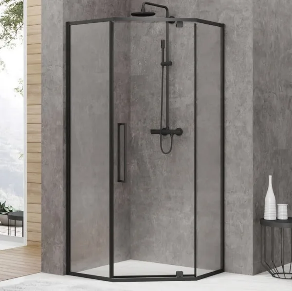 Душевой уголок Black&White Stellar Wind S875 Black 90х90, профиль черный, стекло прозрачное Sancos — Оригинал