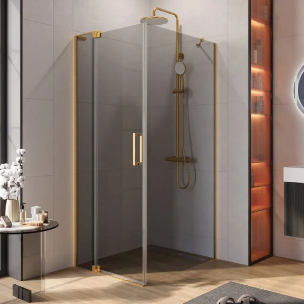 Душевой уголок Cezares Slider AH 1 90-80/90 GRIGIO BORO профиль брашированное золото, стекло серое Sancos — Оригинал