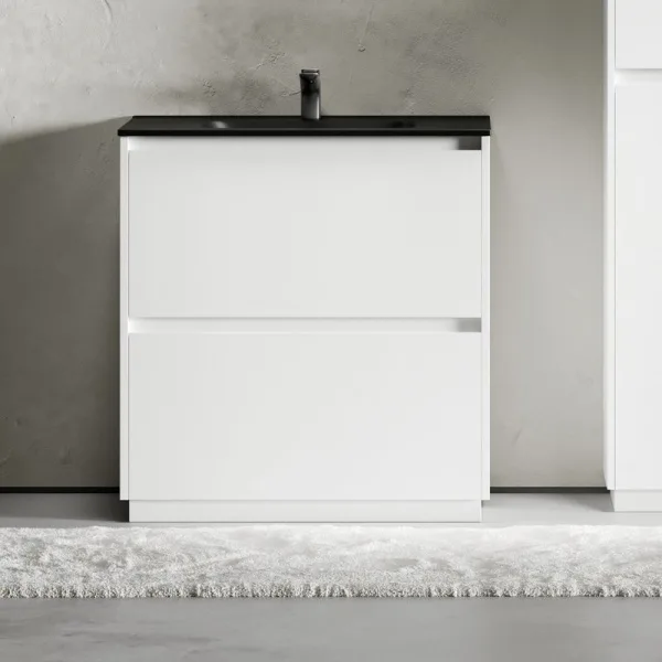 Тумба с раковиной Sancos Libra Floor 80 белый глянец, черная раковина CN7005MB Sancos — Оригинал