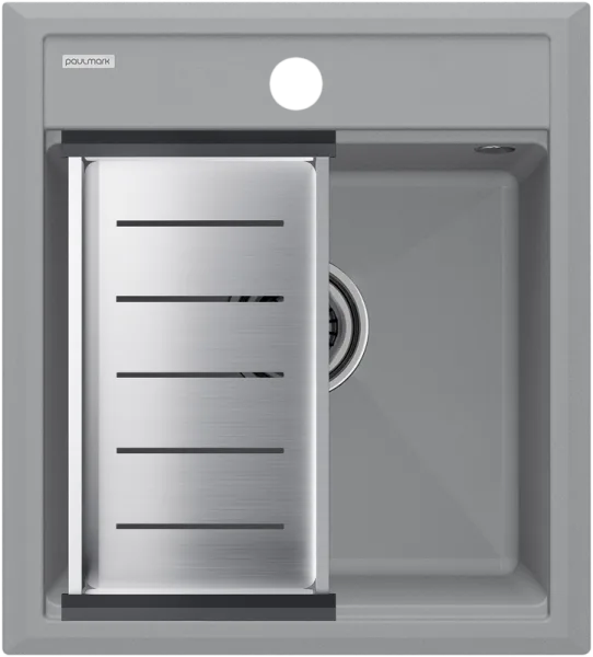 Мойка кухонная Paulmark Stepia PM114651-GRS+A375-BS с коландером, серый дым Sancos — Оригинал