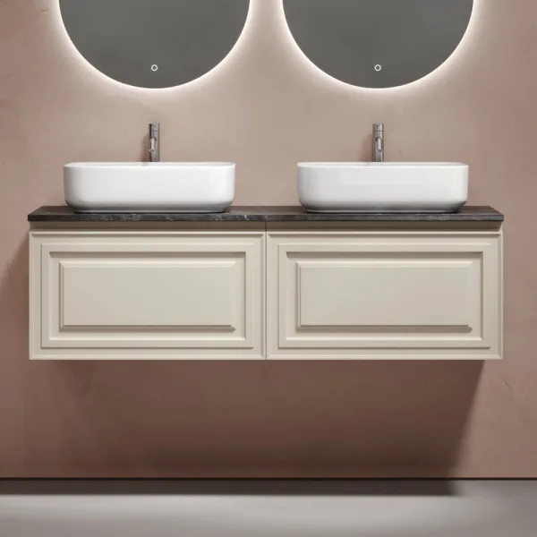 Тумба с раковиной Sancos Very 160 beige soft, столешница черный мрамор TT160A1X, раковина CN5043 Sancos — Оригинал